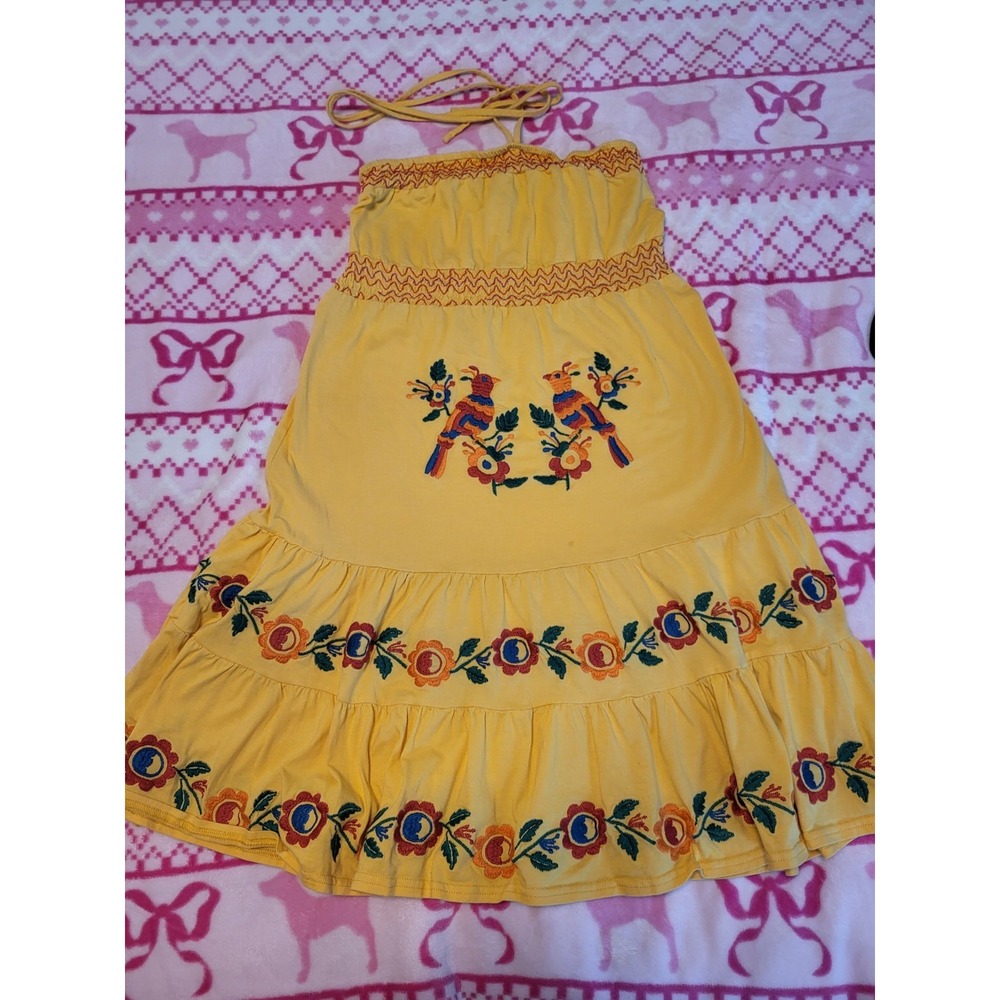Flying Tomato Girls Size L Yellow Embroidered Mexican Style Boho Tiered Dress